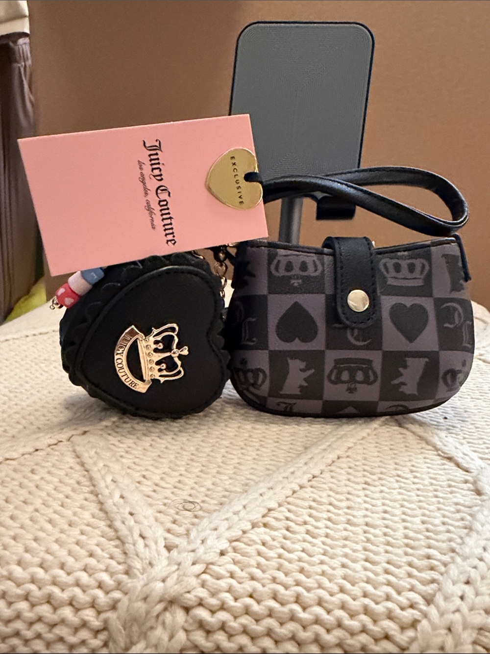 Juicy Couture Black and Gray Mini Coin Purse Duo with Crown Accent